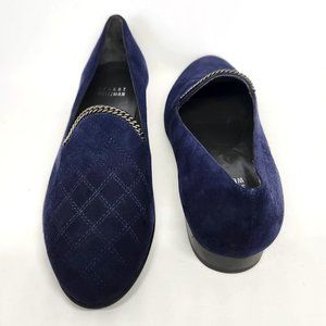 Stuart Weitzman Blue Suede Quilted Loafers W/Chain Detail Size 6 & 9